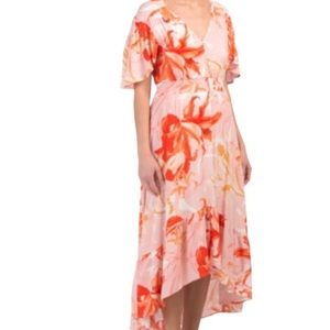 Anthropologie Abel The Label Flower Bomb Dress Flutter Sleeve orange/pink